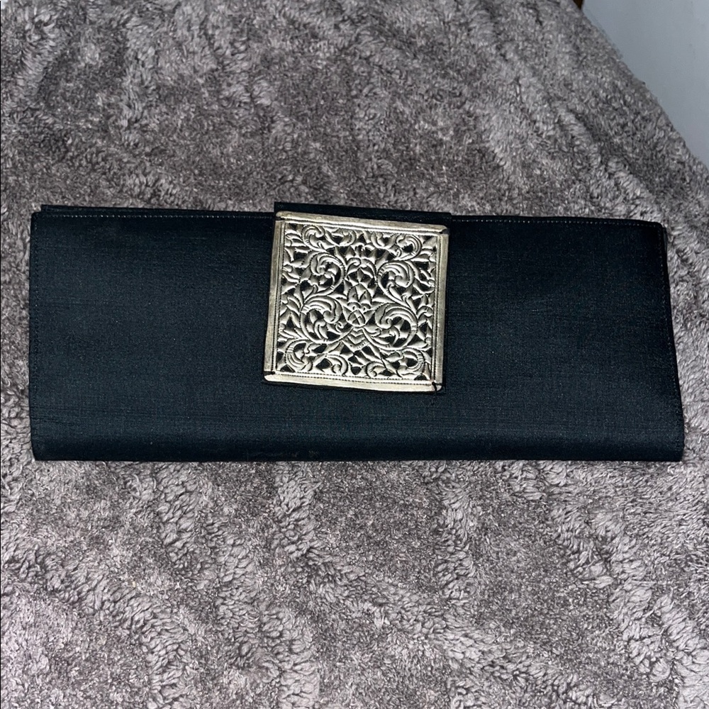 For Freedom by Sak Saum Silk Cotton Clutch with Silver Accent